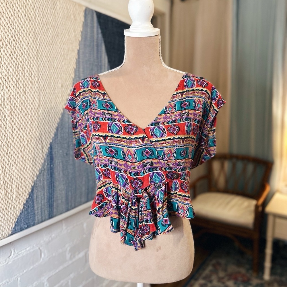 Forever21 Boho Vintage Style Print Wrap Crop Top